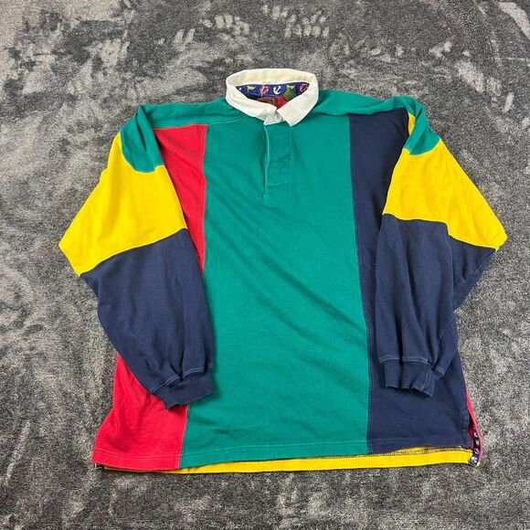 Vtg Boston Traders Heavyweight Colorblock Rugby Polo Men's XL Preppy Cotton - Picture 1 of 11